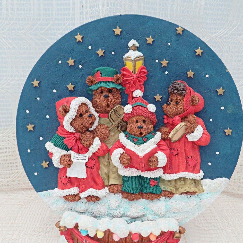 Vintage Christmas Plate with Caroling Bears for Christmas Decor with Stand